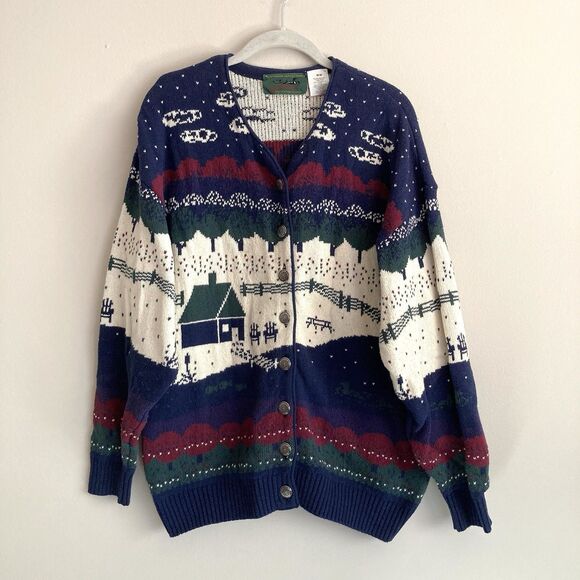 Northern Reflections Vtg Cardigan Sweater Medium Winter Holiday Grandmacore Ski - Picture 1 of 10